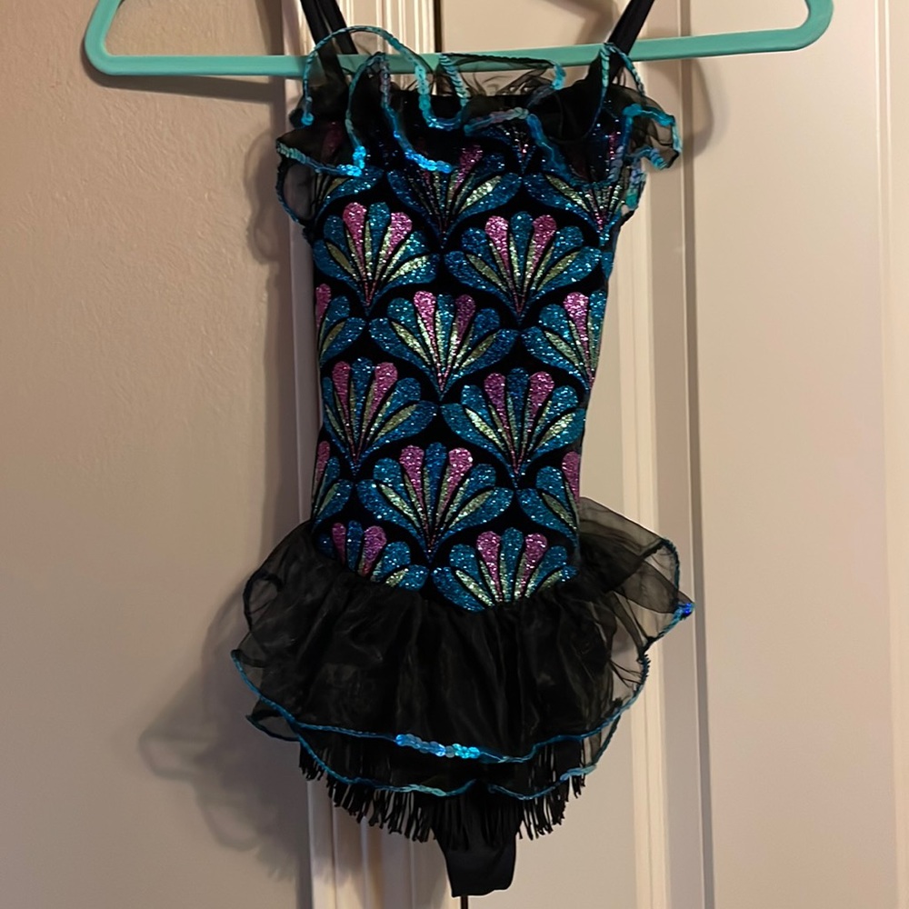 Art Stone leotard with Sequence in French pink green and turquoise